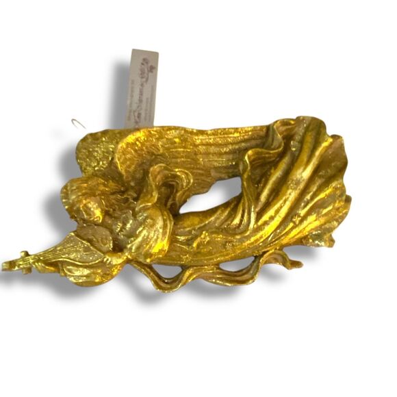 VTG French Pediment Art Nouveau Angels Cherubs Victorian Gold Leaf Relief Set 2 - Picture 3 of 5
